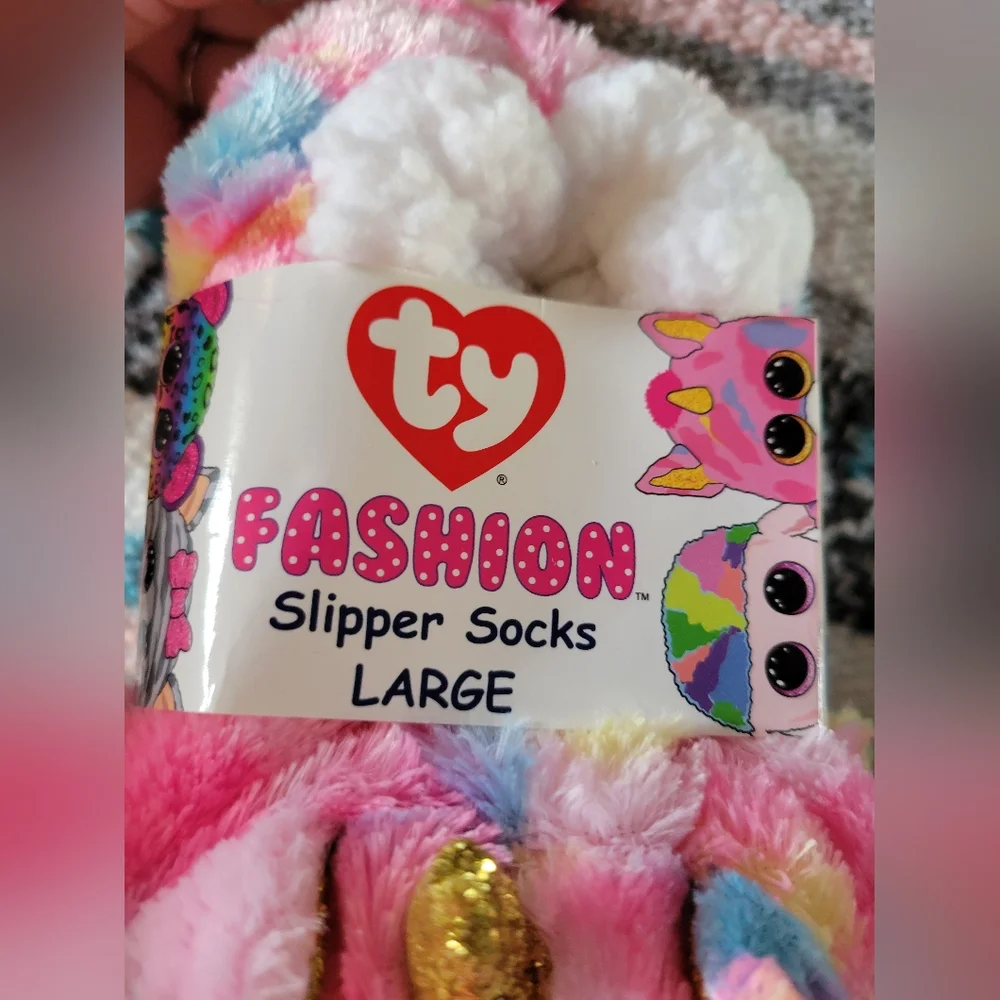 TY fashion size large slipper socks unicorn Fantasia-pink